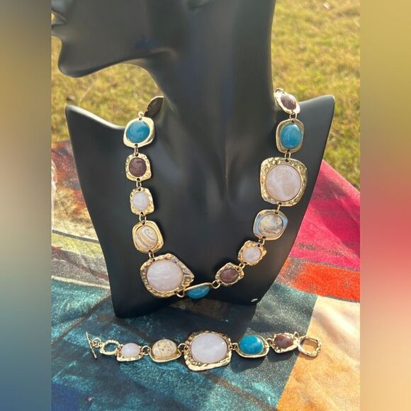 Vintage Inspired Multi-Stone Necklace Bracelet Set - Picture 1 of 14